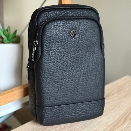 Сумка чоловіча слінг із натуральної шкіри HT 28889 чорна