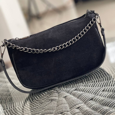 Сумка женская кросс боди из натуральной замши в сочетании с кожей Genuine leather 27254 черная