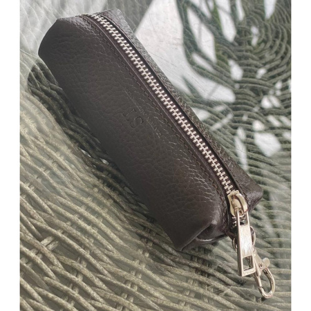 Кожаная ключница с металлической молнией NN 20849 коричневая