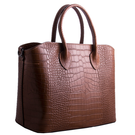 Итальянская кожаная сумка с фактурой кроко Genuine leather 19896 рыжая