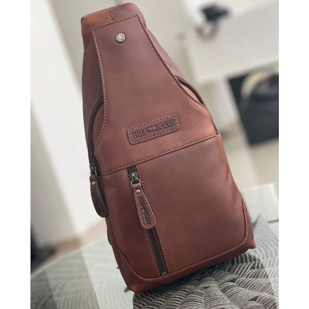 Сумка слинг мужская из натуральной кожи Hill burry 27260 коричневая