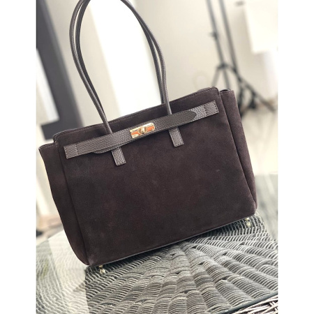 Сумка женская из натуральной замши в сочетании с кожей Genuine leather 28825 коричневая (шоколад)