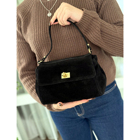 Сумка женская кросс боди из натуральной замши Genuine leather 28739 черная