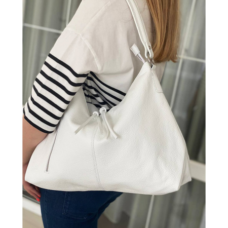 Сумка мешок женская из натуральной кожи Genuine leather 23413 белая