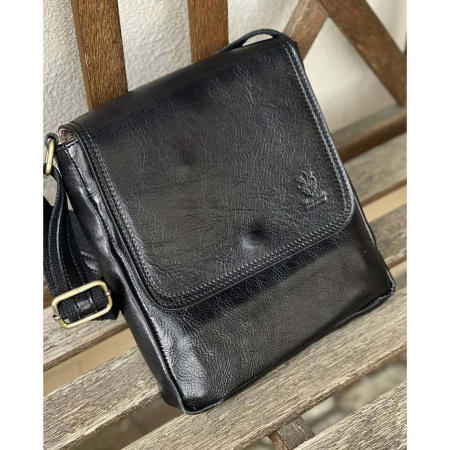Сумка мужская через плечо кожаная Genuine leather 26748 черная