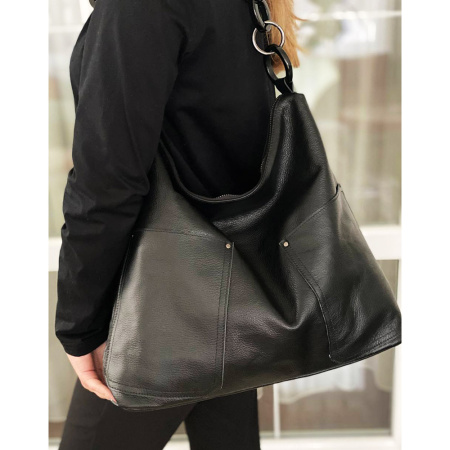 Сумка-мішок жіноча з натуральної шкіри NN23898 чорна