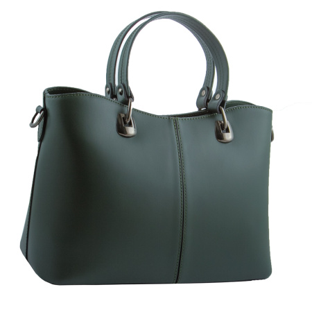 Итальянская кожаная сумка на двух ручках Genuine leather 22203 зеленая