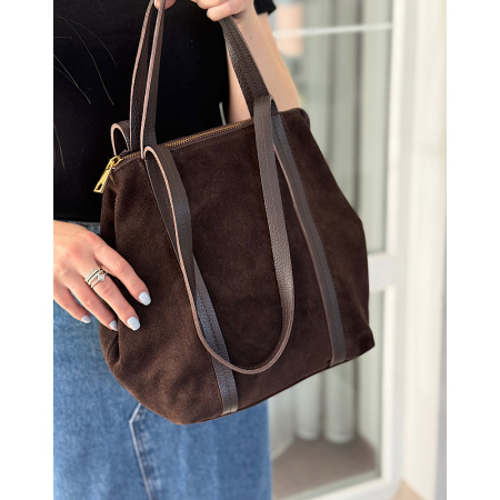 Сумка женская из натуральной замши в сочетании с кожей Genuine leather 28632 коричневая