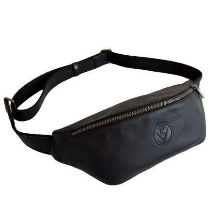 Сумка мужская бананка из натуральной гдадкой кожи Vittorio Safino 28818 черная