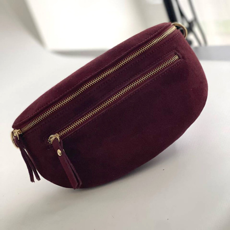 Сумка женская бананка из натуральной замши Genuine leather 27250 бордовая