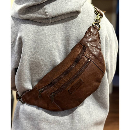 Сумка-бананка из натуральной кожи Hill burry 28862 коричневая