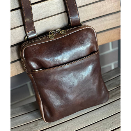 Сумка мужская через плечо из натуральной кожи Genuine leather 28664 коричневая