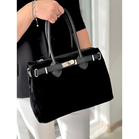 Сумка женская в сочетании замши и натуральной кожи Genuine leather 28656 черная