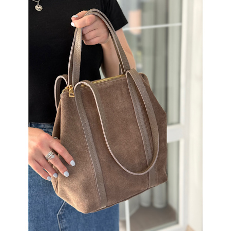 Сумка женская из натуральной замши в сочетании с кожей Genuine leather 28633 тауп