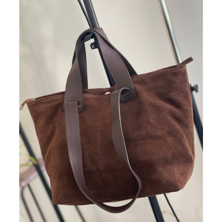 Сумка мешок женская из натуральной замши в сочетании с кожей Genuine leather 28832 темно-рыжая