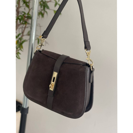Сумка женская кросс боди из натуральной замши в сочетаниис кожей Genuine leather 28827 коричневая (шоколад)