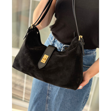 Сумка женская из натуральной замши Genuine leather 28650 черная