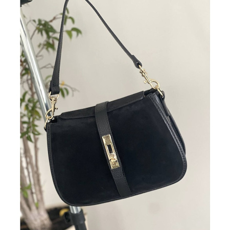 Сумка женская кросс боди из натуральной замши в сочетании с кожей Genuine leather 28826 черная