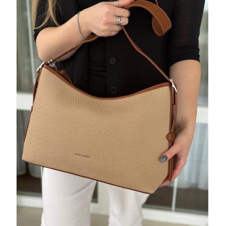 Сумка женская кросс боди из кожзаменителя David Jones 28946 бежевая