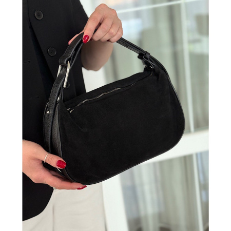 Сумка женская кросс боди из натуральной замши в сочетании с кожей Genuine leather 28542 черная