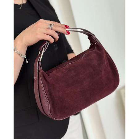 Сумка женская кросс боди из натуральной замши в сочетании с кожей Genuine leather 28544 бордовая