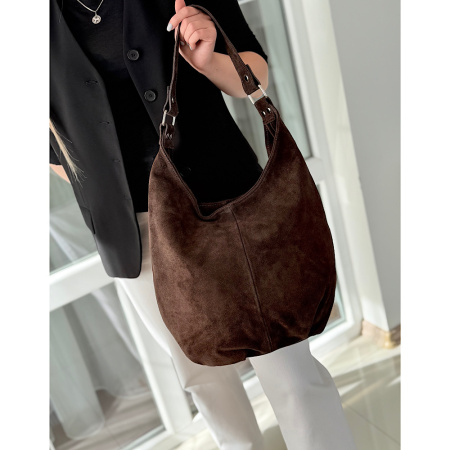 Сумка мешок женская из натральной замши Genuine leather 28673 коричневая