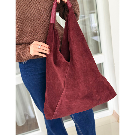 Сумка мешок женская из натуральной замши Genuine leather 28741 бордо