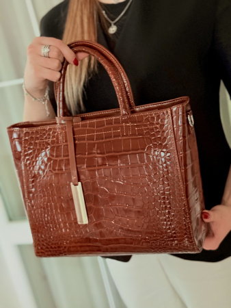 Сумка женская из натуральной лаковой кожи NN 28616 рыжая