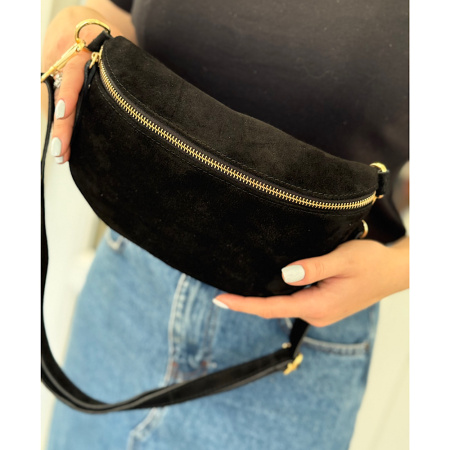 Сумка женская бананка из натуральной замши Genuine leather 28648 черная