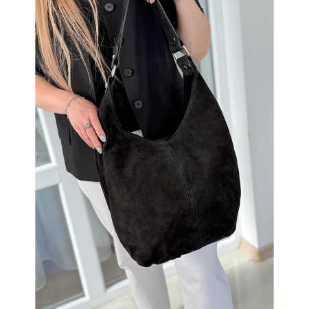Сумка мешок женская из натуральной замши Genuine leather 28672 черная