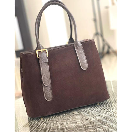 Сумка женская из натуральной замши в сочетании с кожей Genuine leather 28828 коричневая (шоколад)
