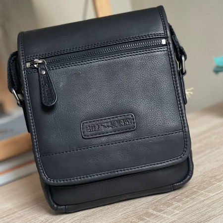 Сумка чоловіча через плече з натуральної шкіри Hill burry (Німеччина) 28859 чорна