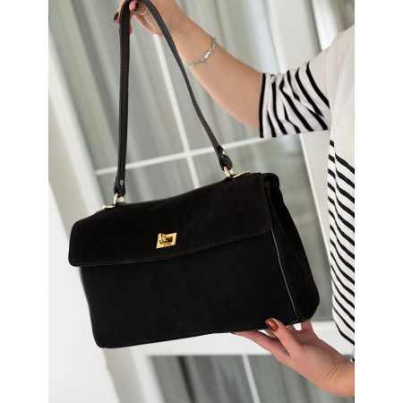 Сумка женская из натруальной замши в сочетании с кожей Genuine leather 28660 черная