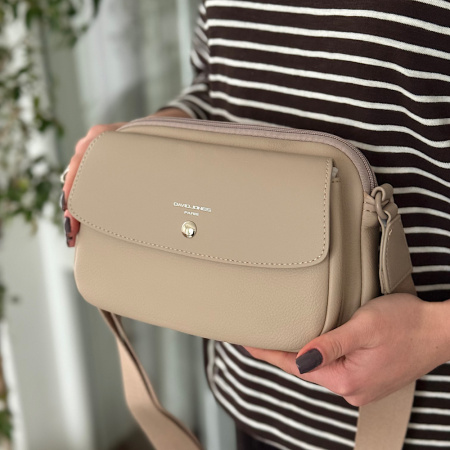 Сумка жіноча крос боді з еко шкіри David Jones 29108 світлий тауп