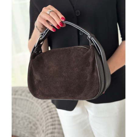 Сумка женская кросс боди из натуральной замши в сочетании с кожей Genuine leather 28543 коричневая