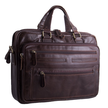 Мужская деловая сумка из натуральной кожи NN 19697 коричневая