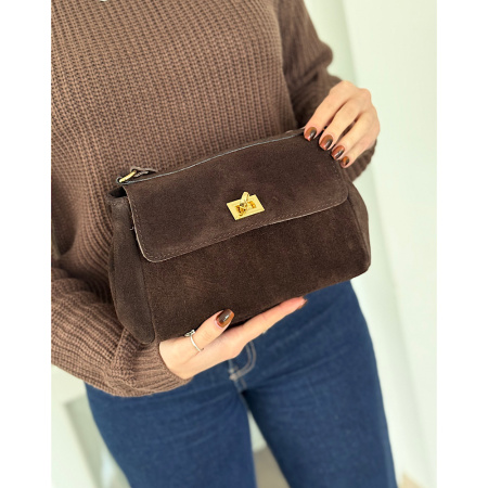 Сумка женская кросс боди из натуральной замши Genuine leather 28740 коричневая (шоколад)