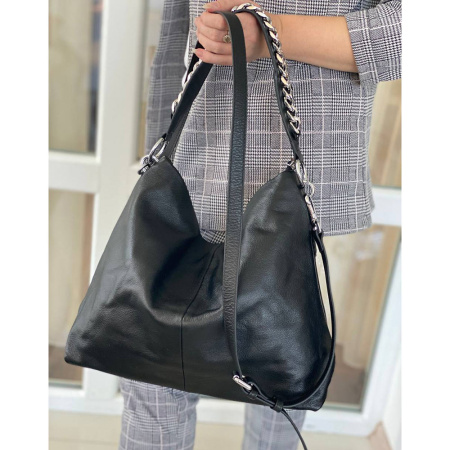 Сумка мішок жіноча з натуральної шкіри NN25654 чорна