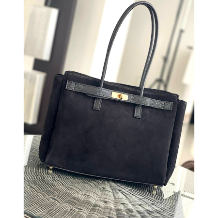 Сумка женская из натуральной замши в сочетании с кожей Genuine leather 28824 черная
