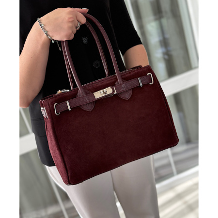 Сумка женская в сочетании замши и натуральной кожи Genuine leather 28658 бордовая