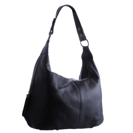Кожаная сумка-мешок с 2-мя отделениями NN 19688 черная