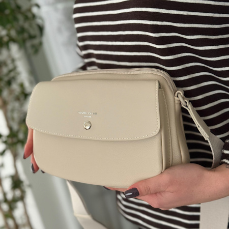 Сумка жіноча крос боді з еко шкіри David Jones 29105 кремова