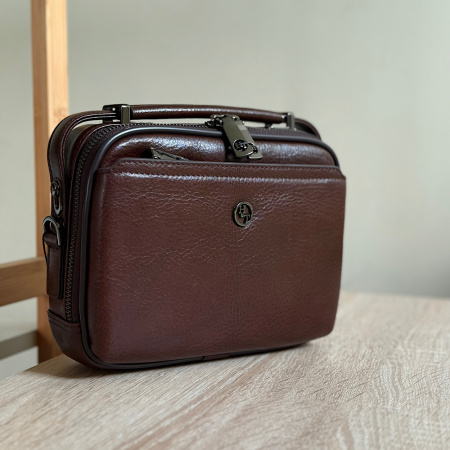 Сумка мужская через плечо из натуральной кожи HT 28879 коричневая