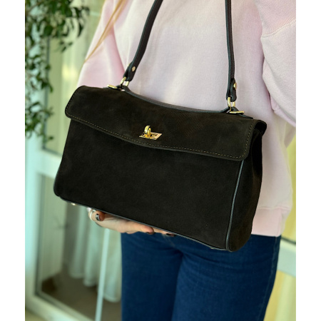 Сумка женская кросс боди из натуральной замши в сочетании с кожей Genuine leather 28855 коричневая