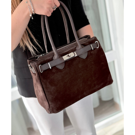 Сумка женская в сочетании замши и натуральной кожи Genuine leather 28657 коричневая