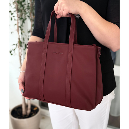 Сумка женская з плотного текстиля David Jones 28943 бордовая