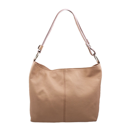 Кожаная женская сумка-мешок на одной ручке NN07513 пудровая