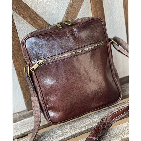 Сумка мужская кожаная через плечо Genuine leather 20888 коричневая
