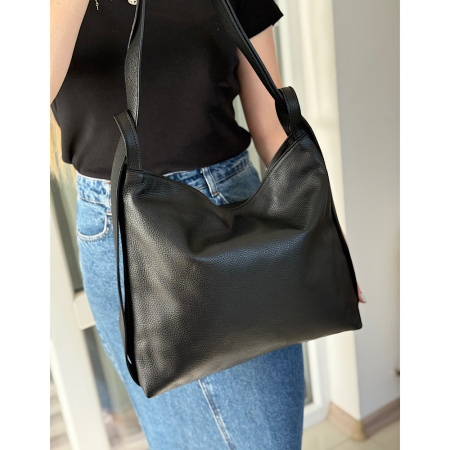 Сумка-рюкзак женская из натуральной кожи Genuine leather 28637 черная